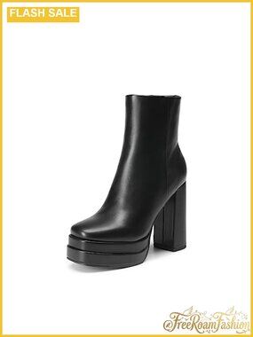 Women's Platform Chunky Heel Ankle Boots Faux Leather Square Toe Y2K